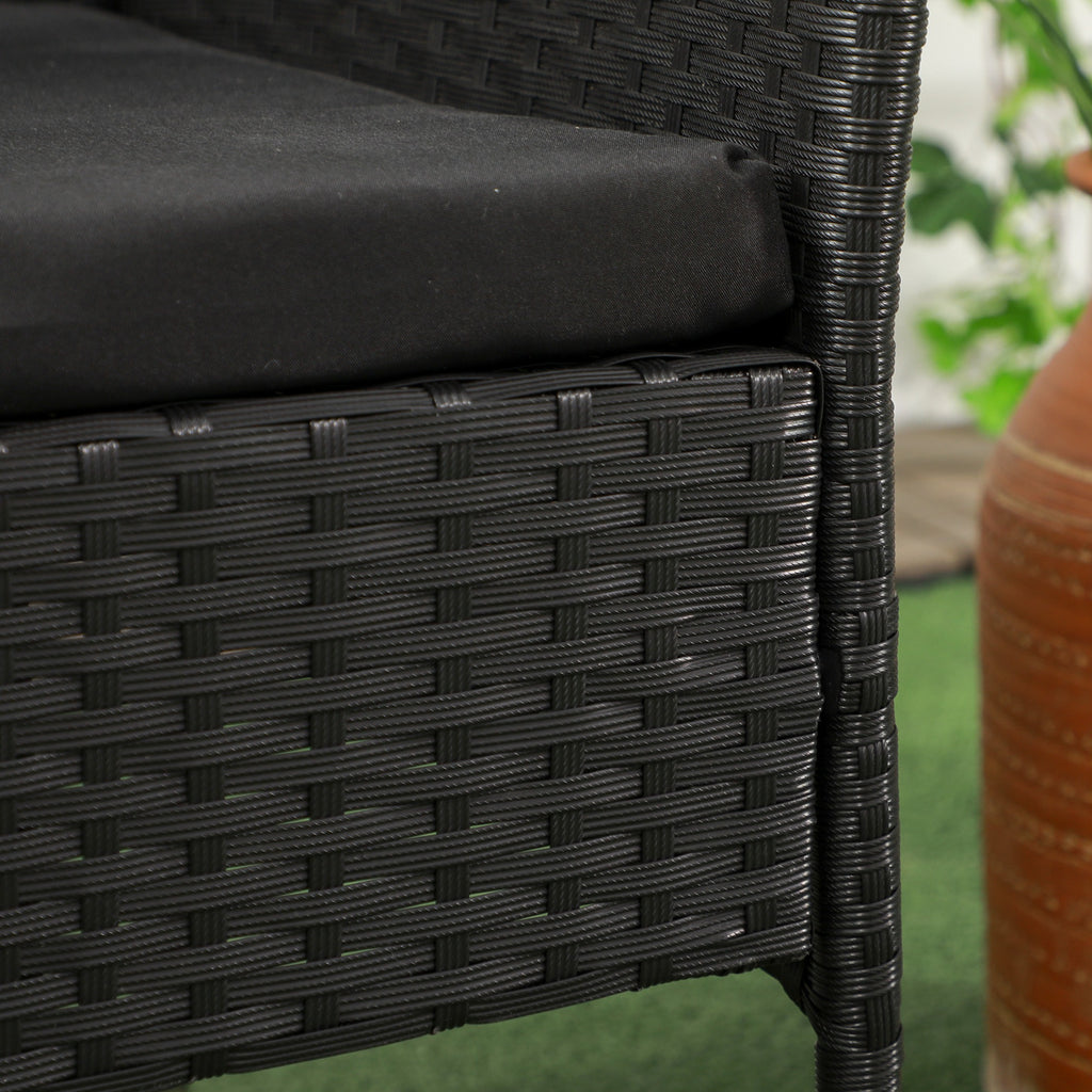 2-Seater Outdoor Sofa with Coffee Table, in Steel and PE Rattan, 137x59x82 cm, Black - Borgè
