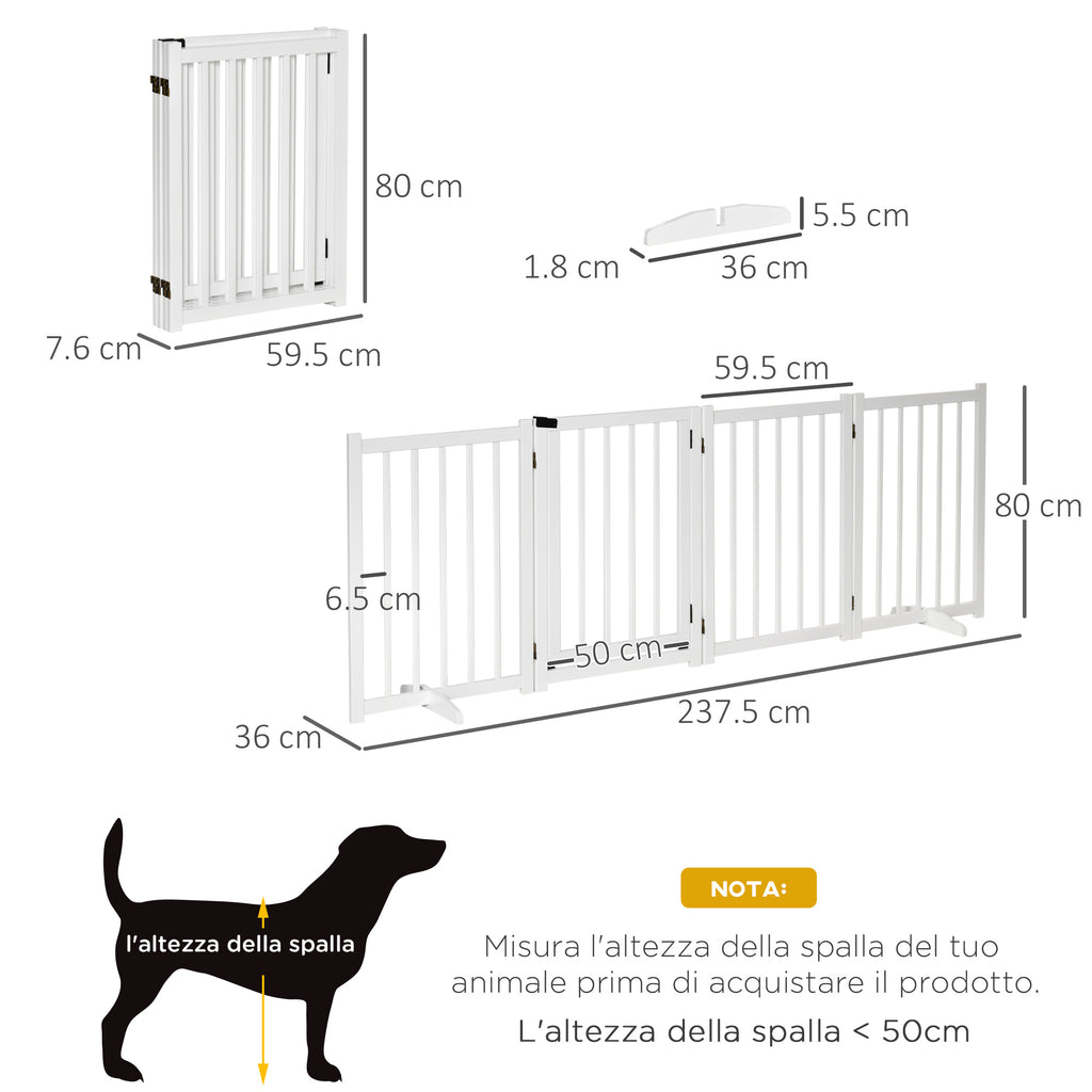 Folding Dog Gate for Small/Medium Dogs with Lock, Wooden, 237.5 x 36 x 80 cm - White