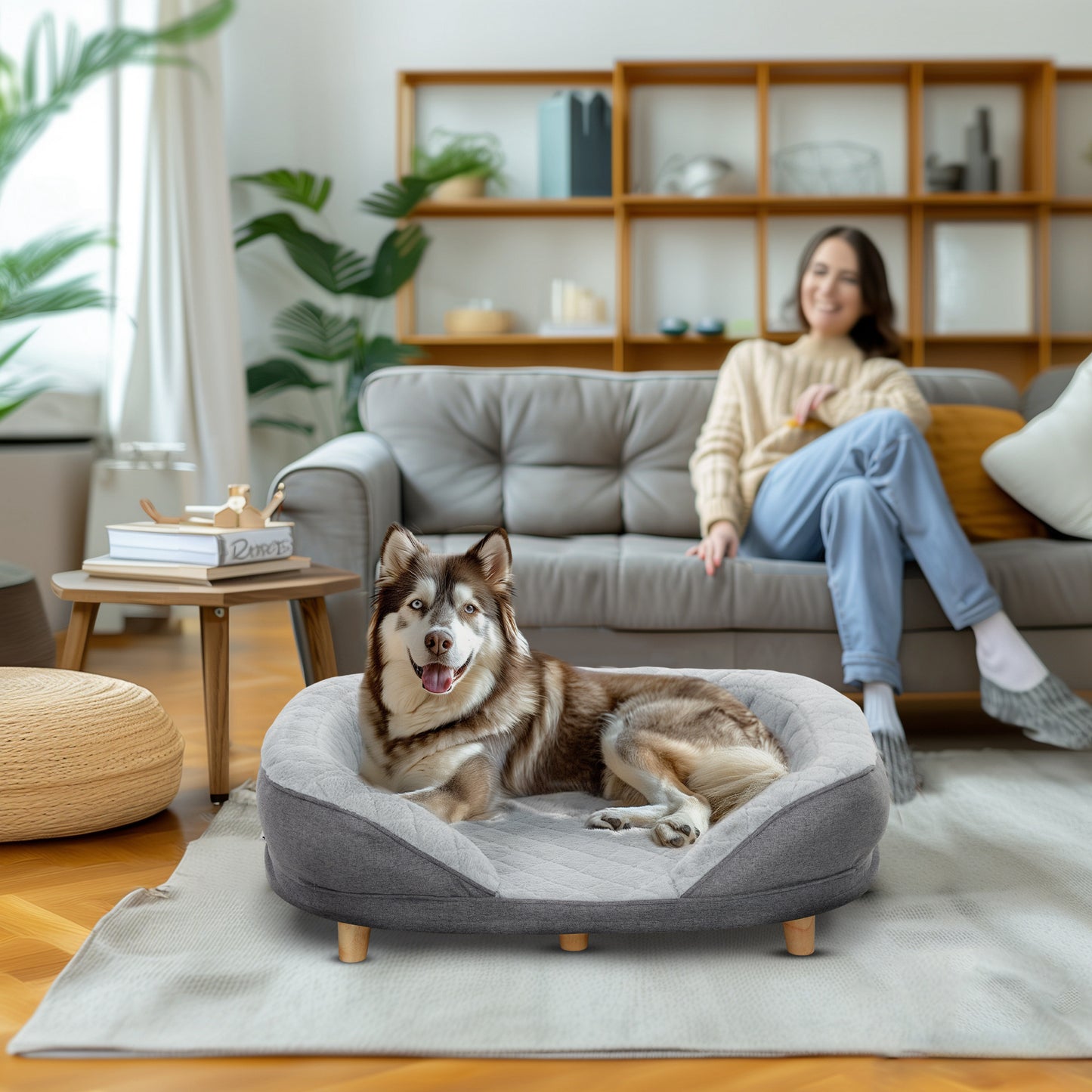 Dog Sofa Bed with Padding, Bed for Large and Medium Dogs up to 25kg, 90x78x25cm, Grey