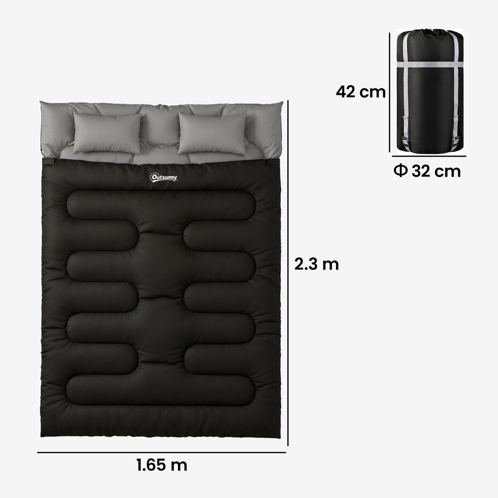 Outsunny Double Sleeping Bag for 2 Adults with Pillows, 230x165 cm, Black