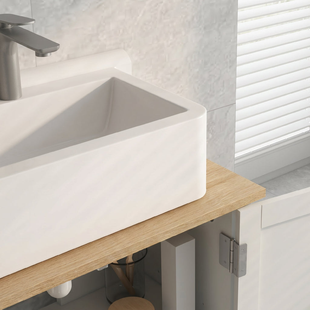 kleankin Bathroom Under Sink Cabinet, 2 Doors, Adjustable Shelf, 2 Storage Levels, PU Handles, 60 x 30 x 60 cm, White