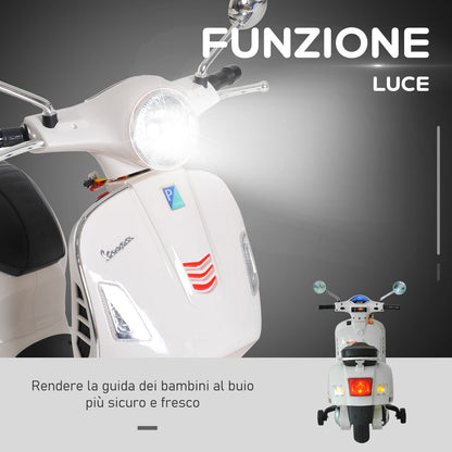 Electric Motorcycle for Children, Vespa Design, 6V Battery with Sounds and Lights, Age 3-6 Years, White