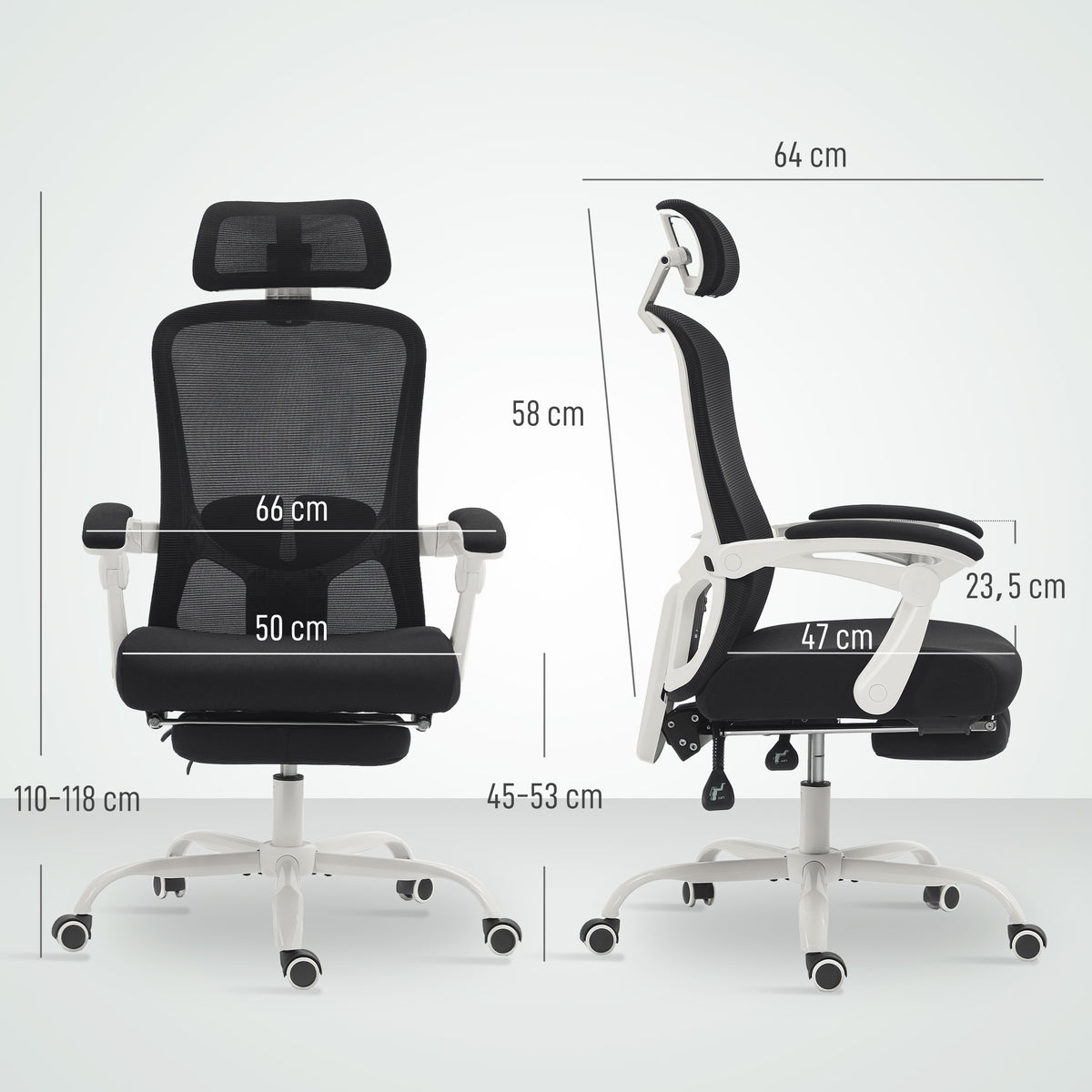 HOMCOM 135° Reclining Office Chair with Footrest, Lumbar Support, Headrest, Height-Adjustable, Mesh, Black