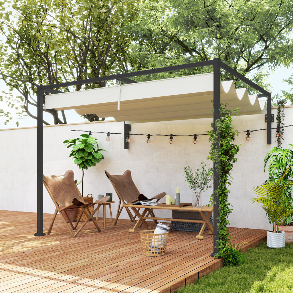 Outsunny Pergola Gazebo 3x2 m with Retractable Canopy and Drainage Holes in Steel and Polyester, Cream
