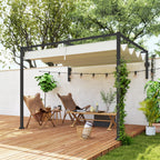 Outsunny Pergola Gazebo 3x2 m with Retractable Canopy and Drainage Holes in Steel and Polyester, Cream
