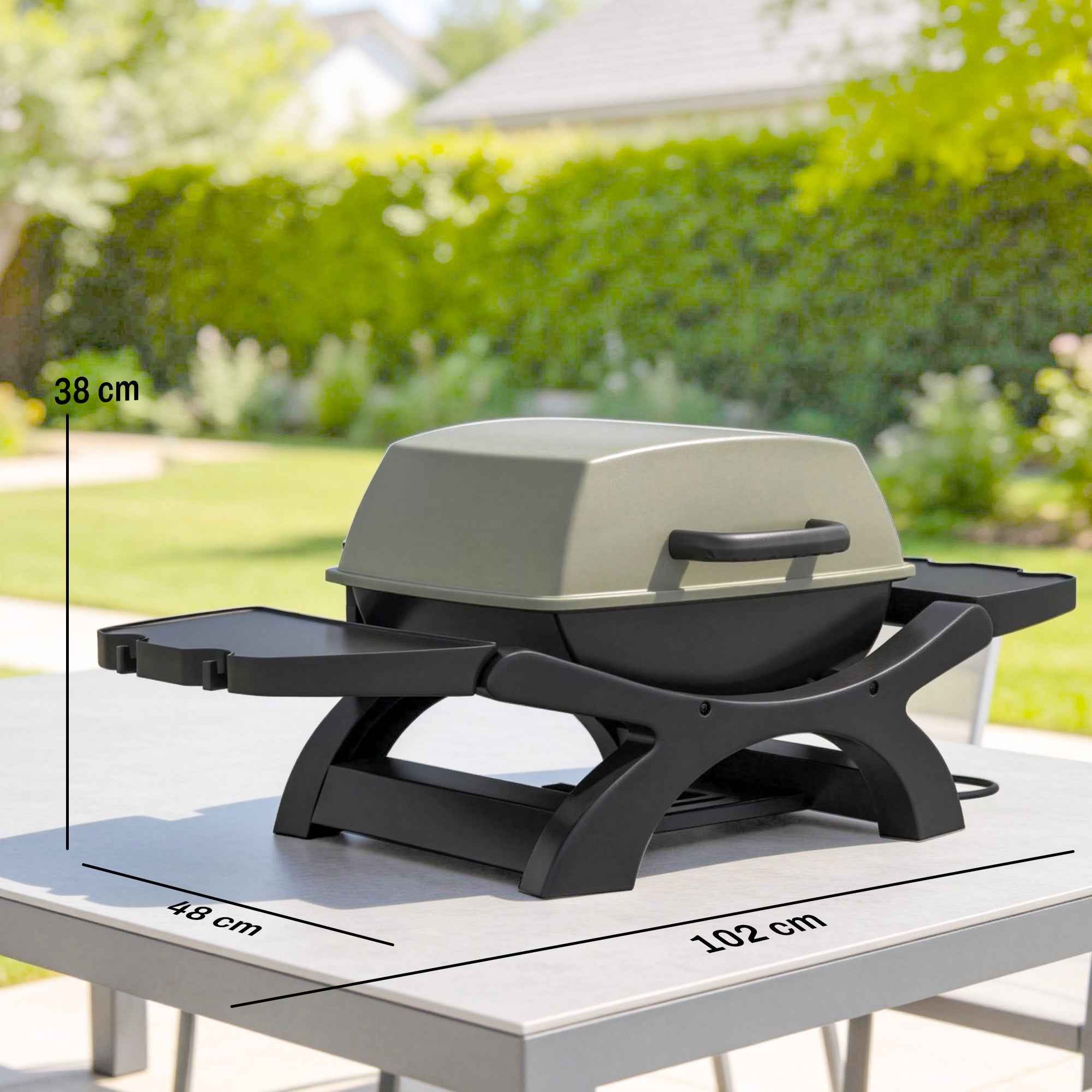 Outsunny 2300W Portable Tabletop Electric Barbecue with Side Shelves, Black.