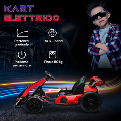 Electric Go Kart for Kids 6-12 Years 24V 12km/h with Adjustable Seat, Red