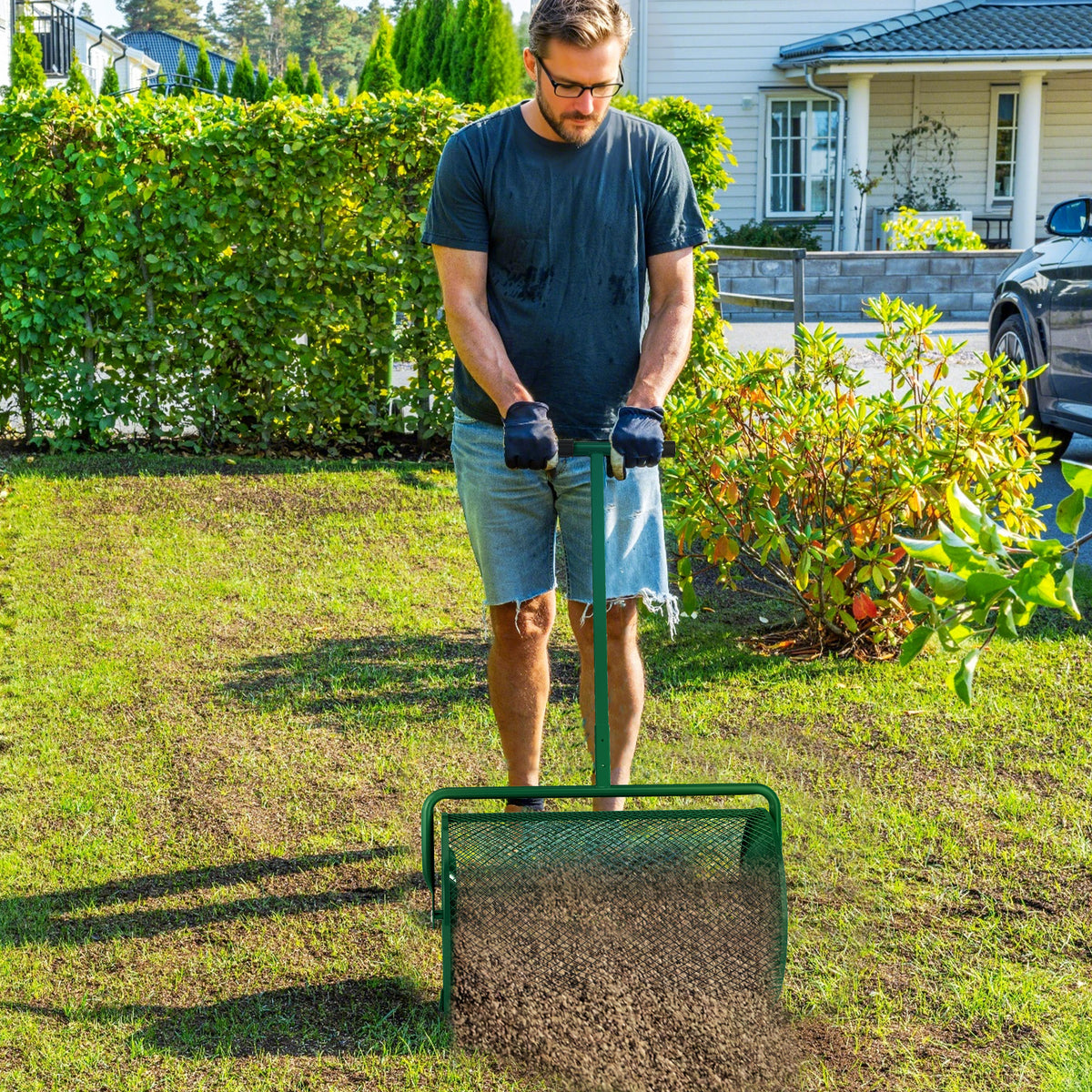Outsunny 75L Metal Fertilizer Spreader with Adjustable T-Handle and Padded Handle, 70x40x112 cm, Green