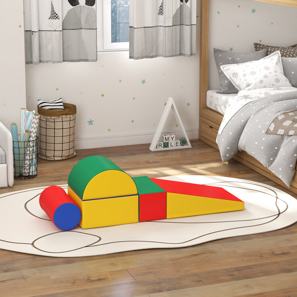 Soft Construction Set for Children 1-3 Years with 5 Colourful Blocks, in Faux Leather and Foam, Multicolour