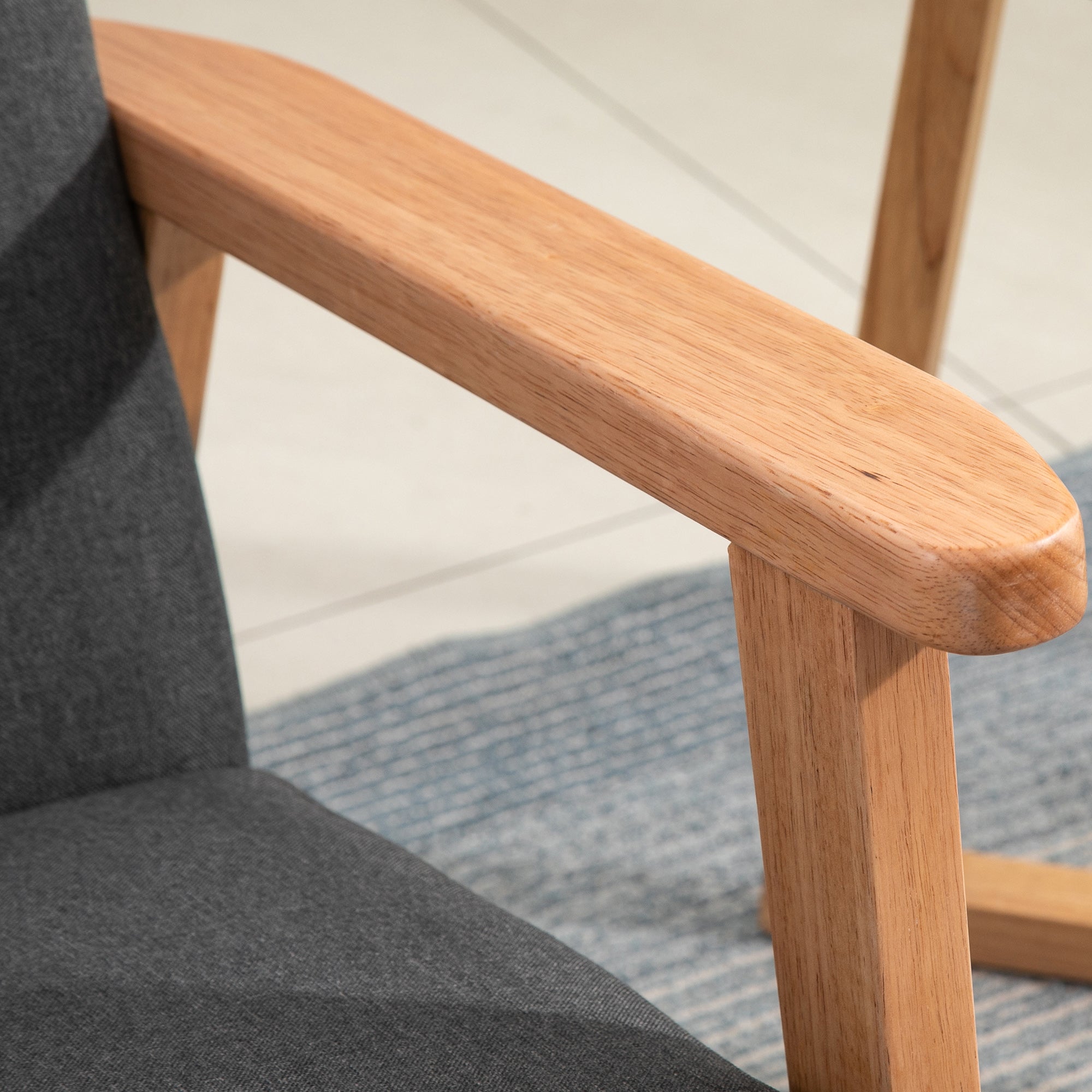 Vintage Style Upholstered Living Room Armchair with Wooden Armrests, 68.5x78.5x75 cm, Dark Grey