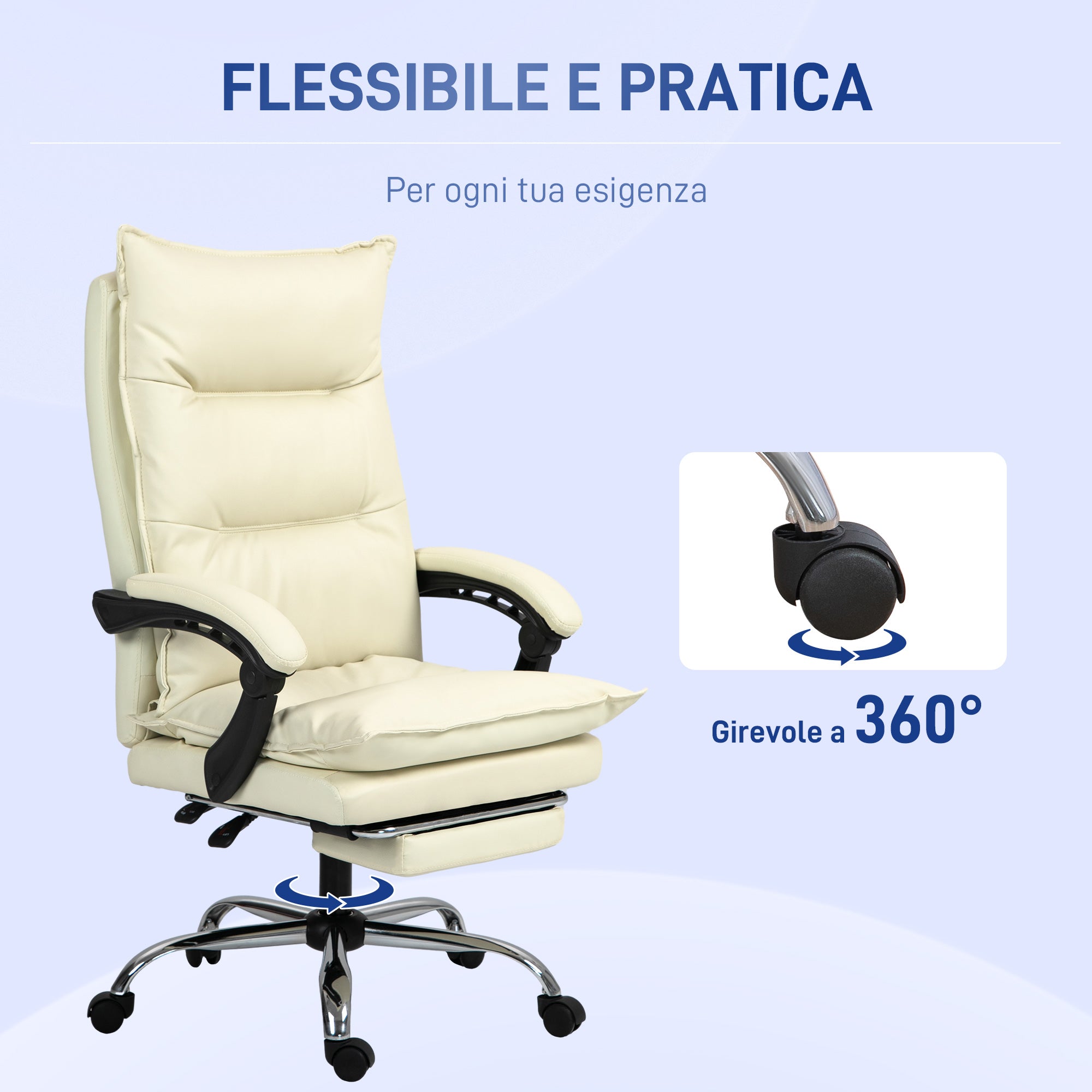 Ergonomic Office Chair, Reclining Desk Chair, Footrest, Beige