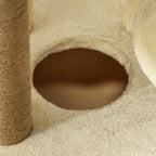 Cat Tree, 136 cm Tall, with Removable House, Cat House and Bed, Jute Poles, Beige