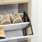 Space Saving Slim 2 Drawer Shoe Cabinet for 8 Pairs of Shoes 62.5x26x81 cm, Wood and White