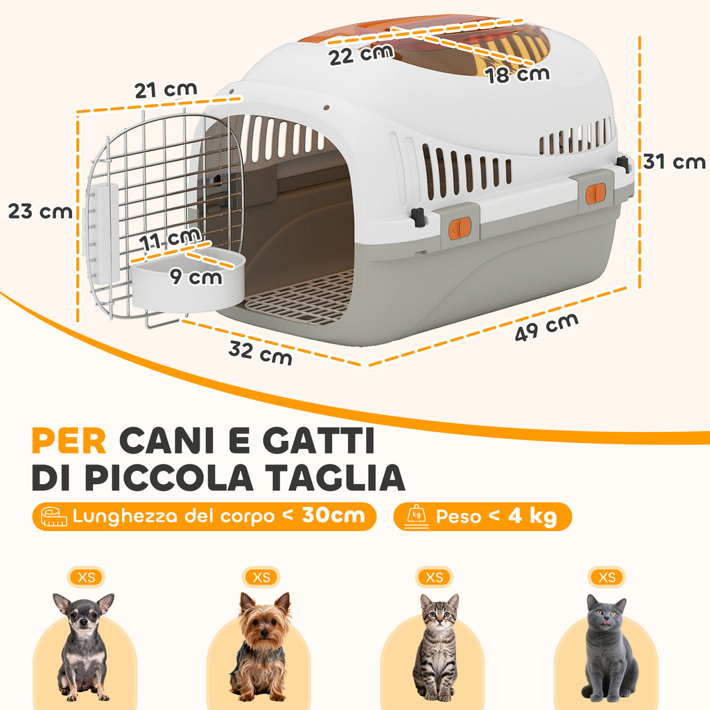 PawHut Pet Carrier for Cats and Small Dogs up to 4 kg in Plastic with Top Window, 49x32x31 cm, Grey