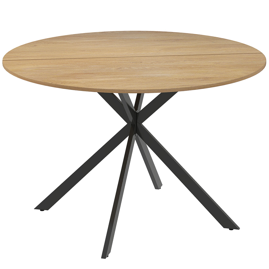 HOMCOM Industrial Style Round Dining Table with Steel Cross Legs, Ø120x75 cm, Oak Color