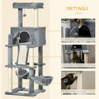 Cat Tree with Sisal Poles, House, Bed and Hammocks, 48x48x140cm, Grey