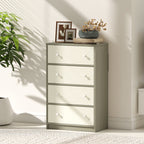 4-Drawer Folding Chest with Double Handles, Made of Wood, Steel and Fabric, 58x30x91 cm, White and Grey
