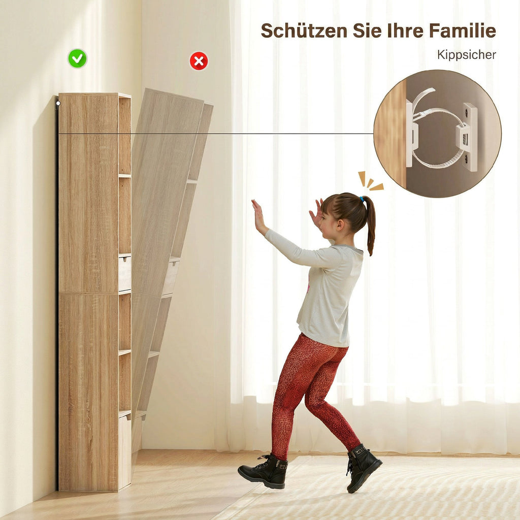 HOMCOM 4-Tier Open Bookshelf with Cabinet and Drawer, 30x24x158 cm, Wood Color