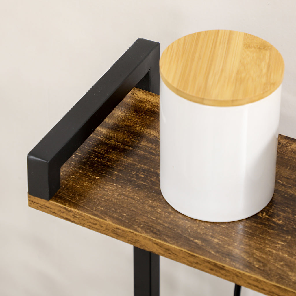 Microwave Multi-Socket Kitchen Shelf with Shelves and Mesh Basket, 90x42x130cm, Brown