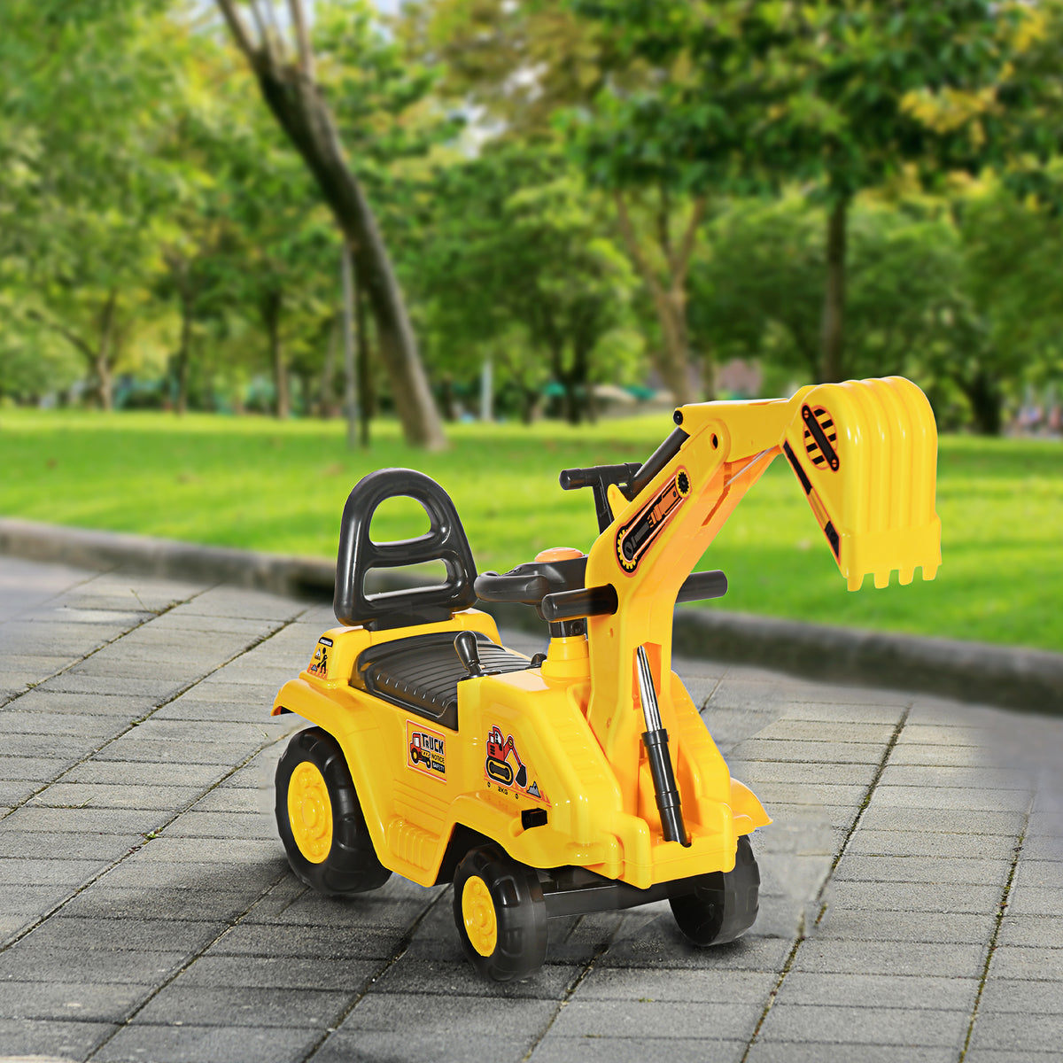 HOMCOM Kids Excavator with Bucket and Storage, Horn, Steering Wheel, 18-48 Months, Yellow