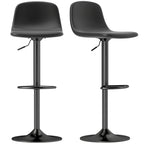 Set of 2 Bar Stools with Backrest and Footrest, Adjustable Height, PU Leather and Padding, Black