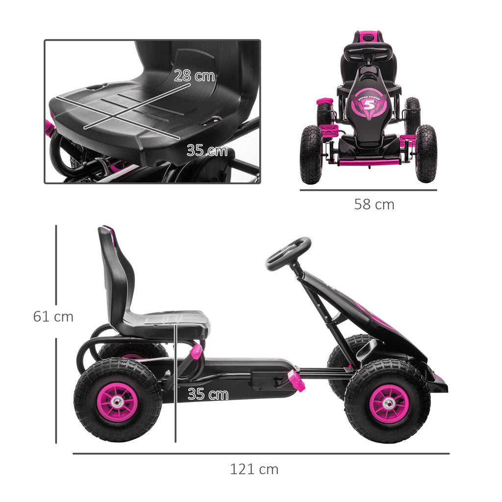 Pedal Go Kart for Kids Ages 5-12 with Adjustable Seat, Metal and PP 121x58x61 cm, Pink and Black