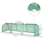 Outsunny Steel and PP Plastic Tunnel Greenhouse with Roll-Up Doors, 3x1x0.8 m, Green
