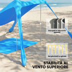 Outsunny Beach Tent 2-4 Person, Mat, Shovel, UPF50+ Sun Protection, Blue