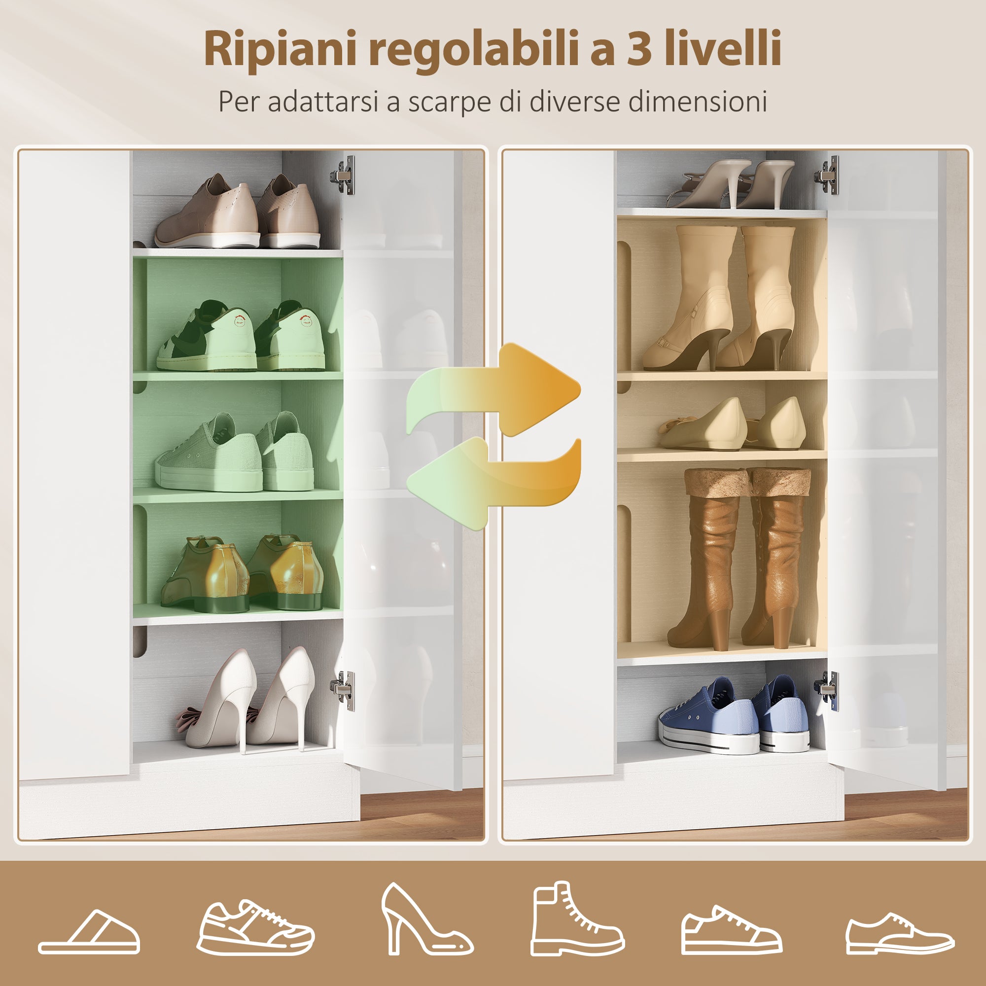 Slim Entryway Shoe Rack for 25-30 Pairs of Shoes with Soft-Close Doors, Glossy White