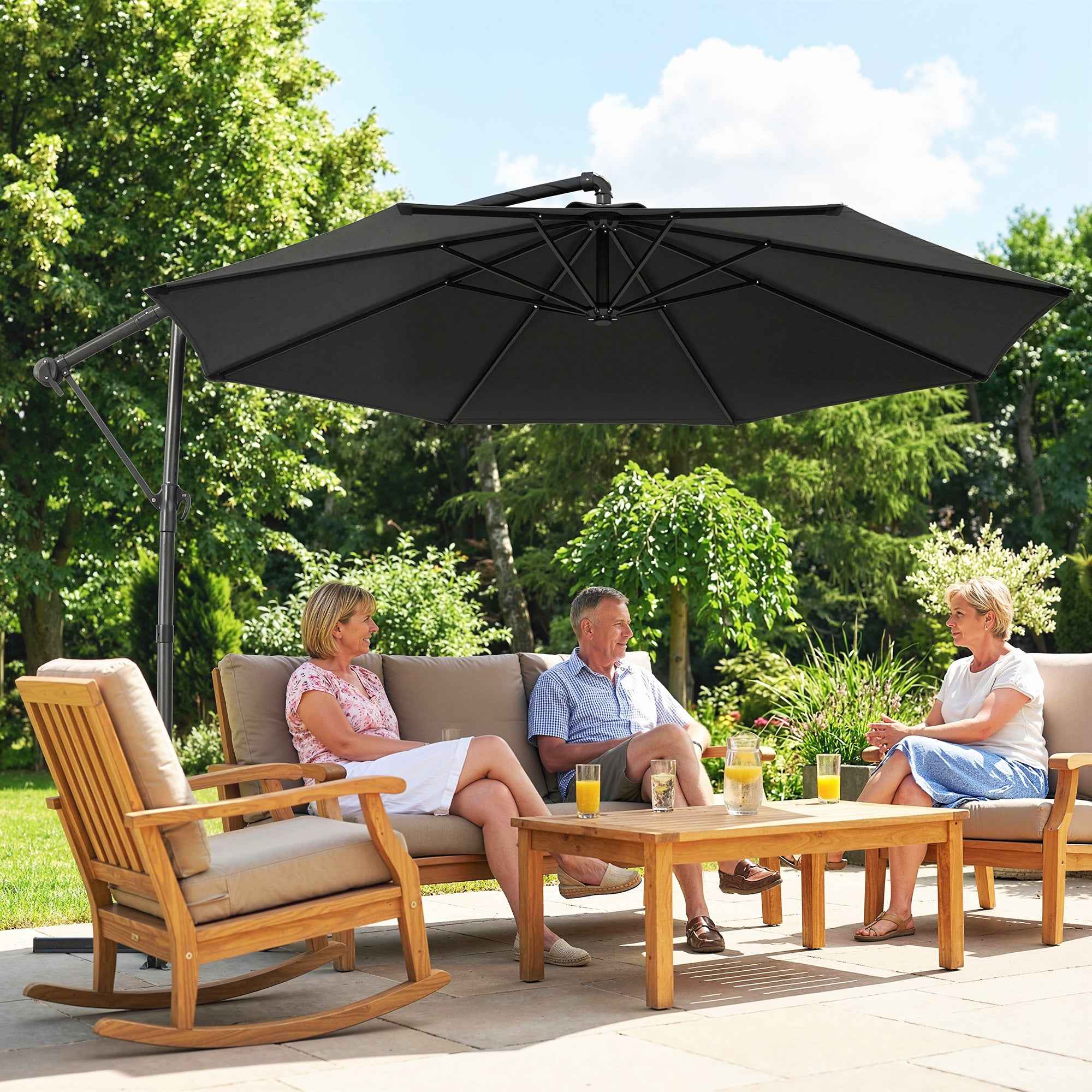 Outsunny Adjustable Cantilever Garden Umbrella, 3x3m, Black