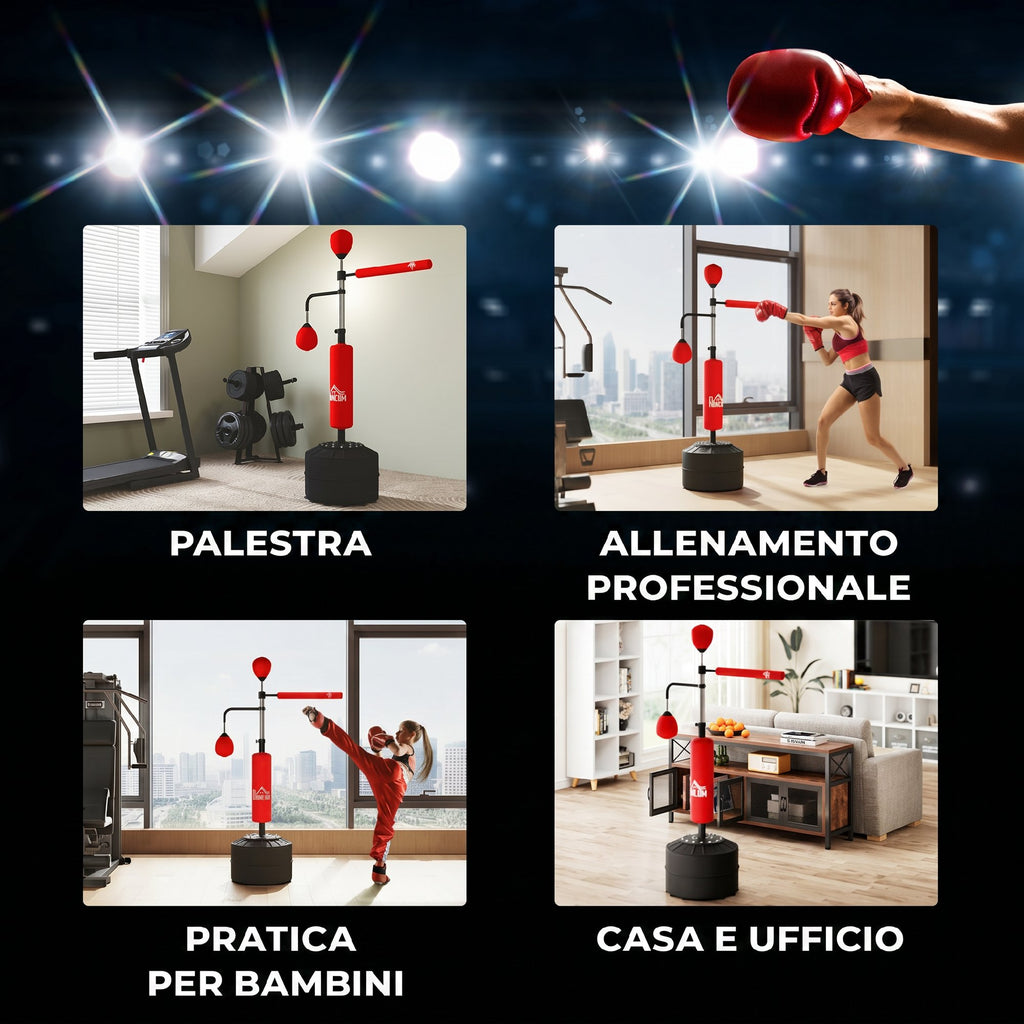 HOMCOM 4-in-1 Freestanding Punching Bag with 2 Speedballs, Rotating Bar and Punching Bag, Adjustable Height from 160-230cm, Red