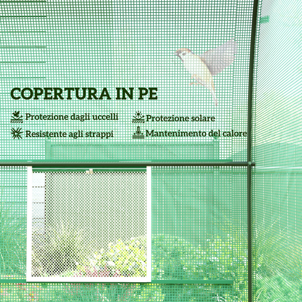 Outsunny Garden Greenhouse Steel Frame and 4 PE Windows 2.5x2x2m, Green