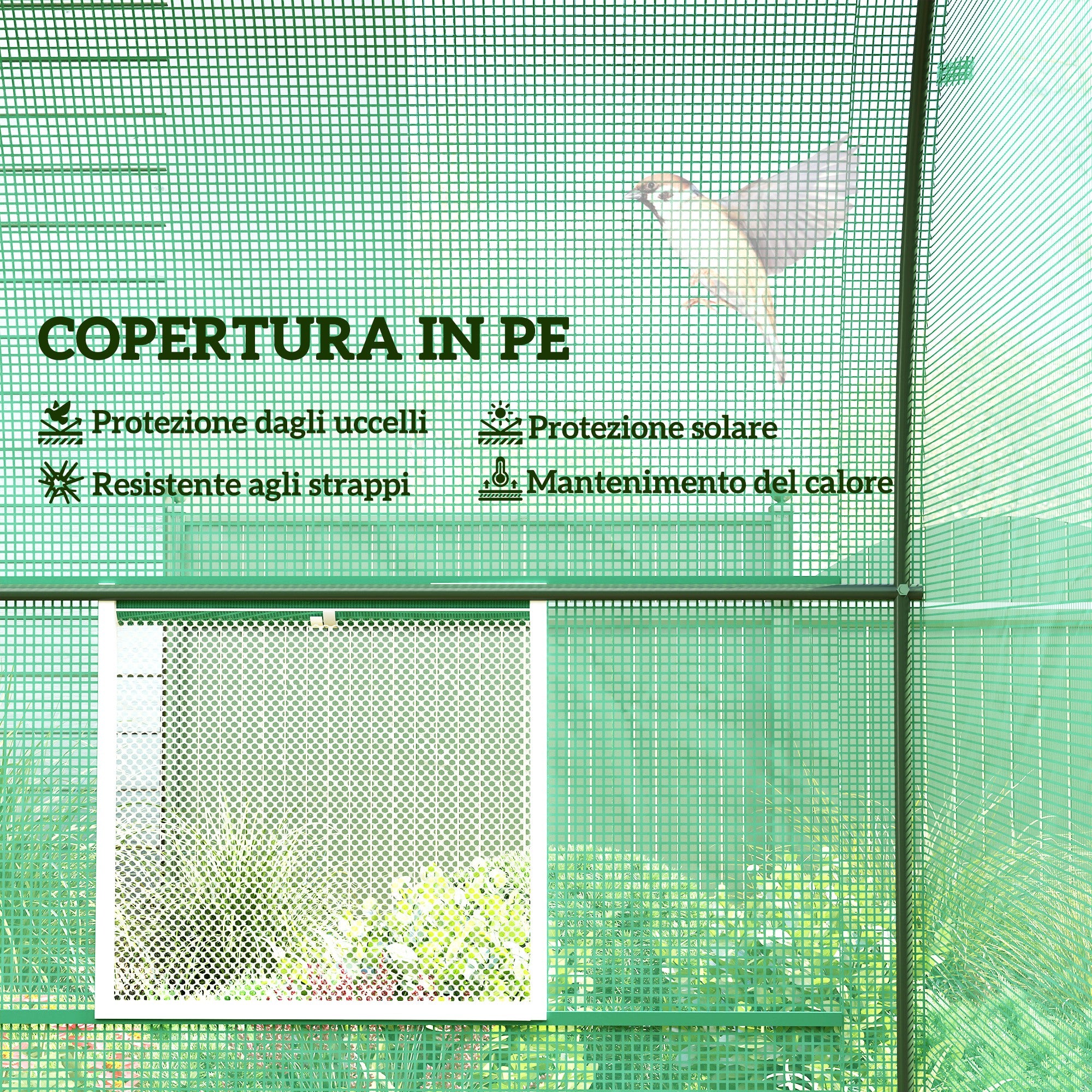 Outsunny Garden Greenhouse Steel Frame and 4 PE Windows 2.5x2x2m, Green