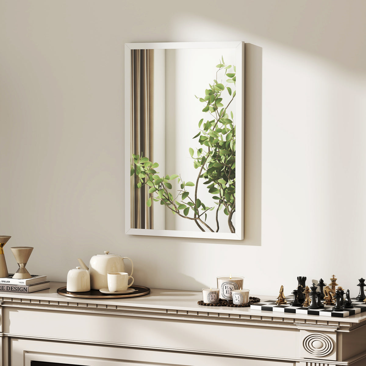 HOMCOM Rectangular Wall Mirror with Hooks, Glass and MDF Wall Mirror, 40x60 cm, White