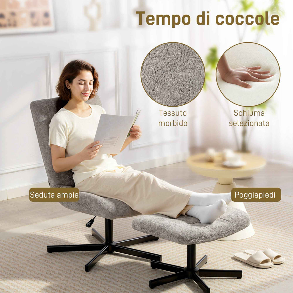 HOMCOM 4-Level Velvet Recliner Chair with Independent Footrest, 66x80x93-104 cm, Grey