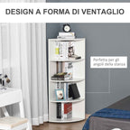 HOMCOM Corner Bookcase with 4 Shelves, Wall Mounted and Wooden, 39.5 x 39.5 x 120 cm, White