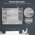 kleankin Bathroom Mirror Cabinet with 3 Soft-Close Doors and Adjustable Shelves, 90x15x75 cm, White