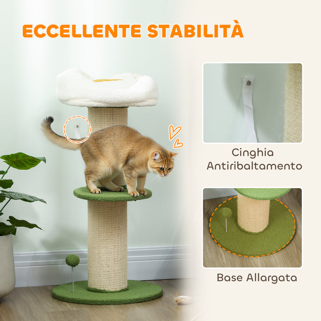 92cm Cat Tree with Sisal Pole and Flower-Shaped Cat Bed, Green