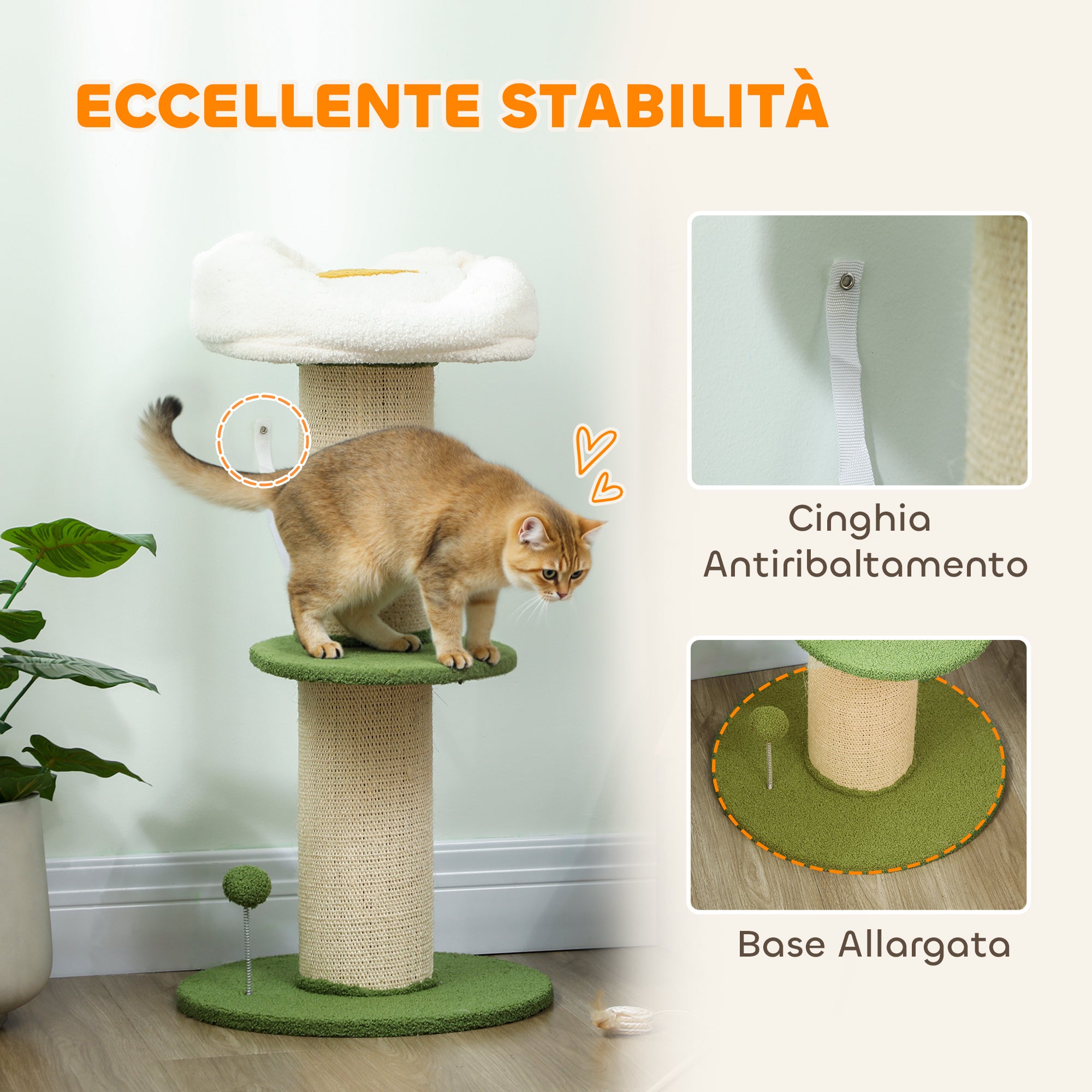 92cm Cat Tree with Sisal Pole and Flower-Shaped Cat Bed, Green