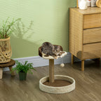 Cat Scratching Pole for Cats up to 5kg with Bed and Play Ball, in Chipboard, Plush and Jute Rope, 41x41x44 cm - Borge' Group Limited