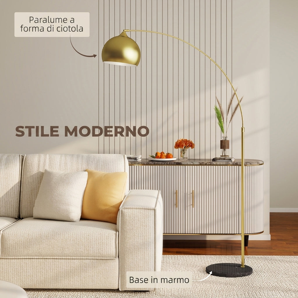 HOMCOM Modern Arc Floor Lamp with Adjustable Rod and Foot Switch, E27 Socket, Gold