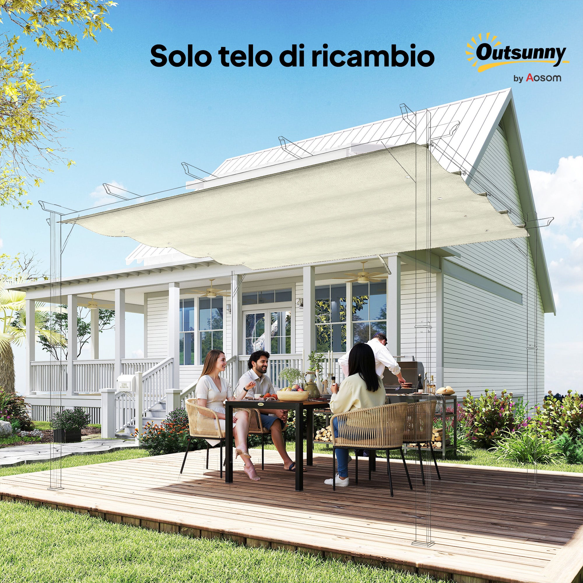 Outsunny Cream White Polyester Anti-UV Outdoor Pergola Cover with 8 Drainage Holes, 286x245 cm