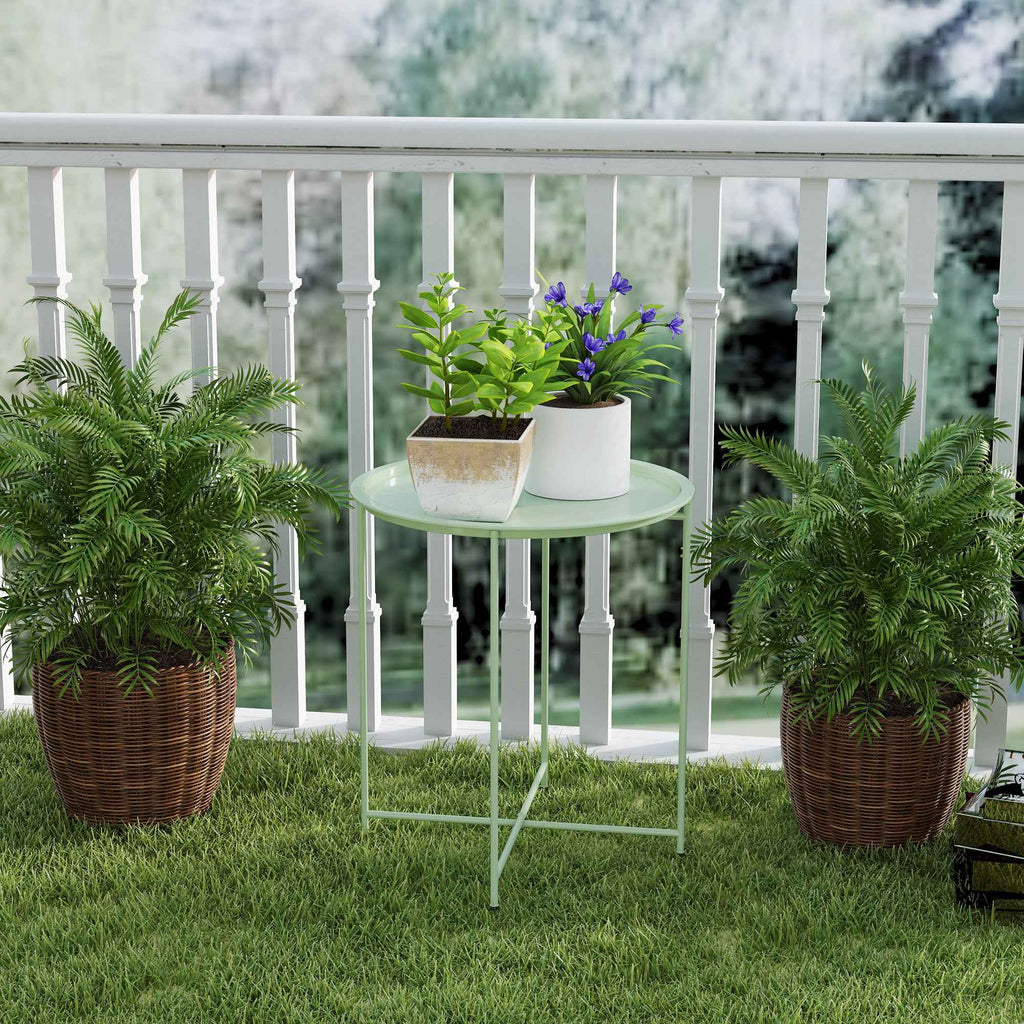 Outsunny Garden Table with Removable Tray and Folding Steel Legs, Ø46x50 cm, Green