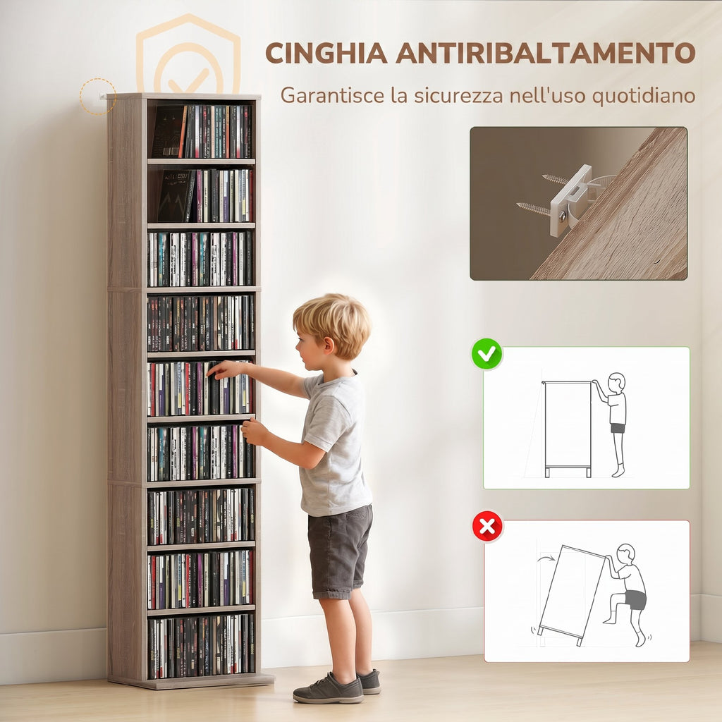 HOMCOM CD Storage Rack with 6 Adjustable Shelves, 260 CDs/120 DVDs Capacity, 33x24x140 cm, Wood Color