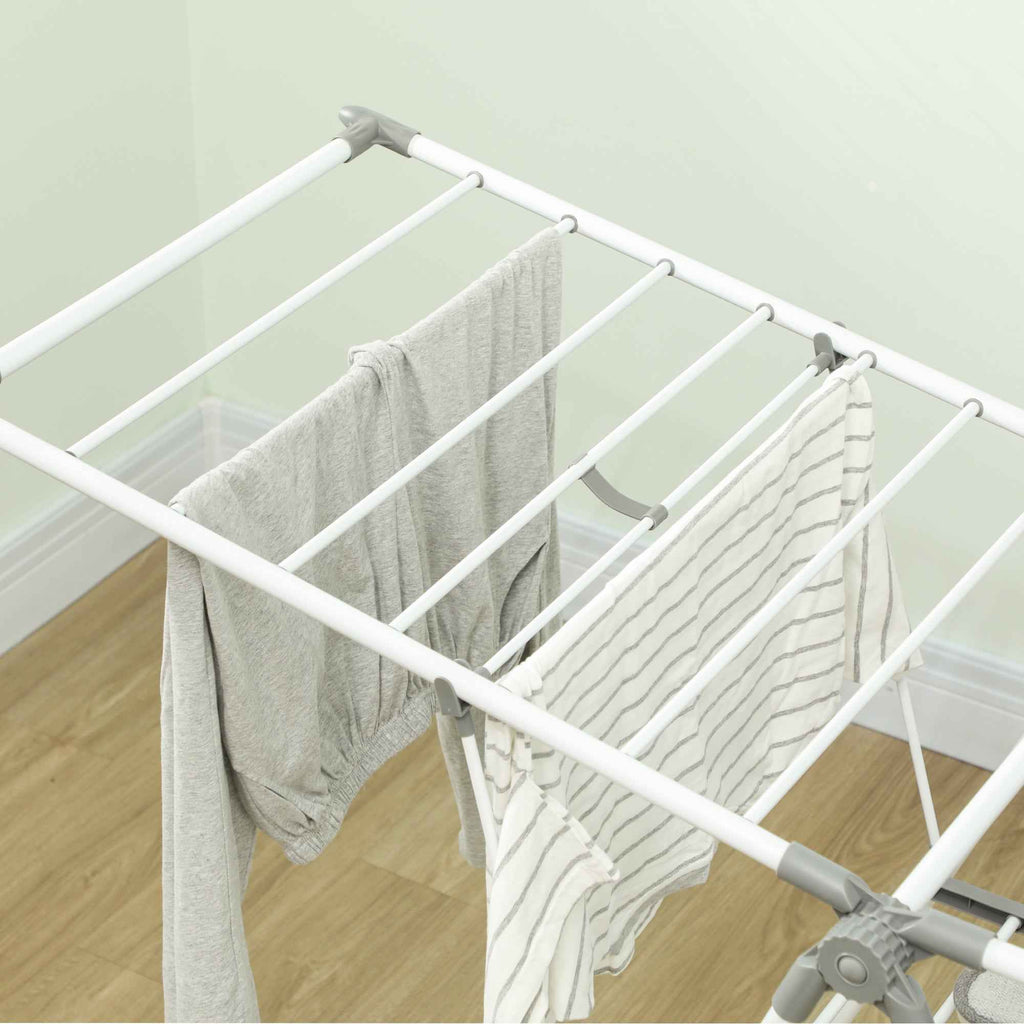 HOMCOM 2-Tier Clothes Airer, Adjustable to 4 Heights, Metal and Plastic, 156.5 x 61.5 x 97 cm, White
