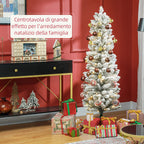 Snow-Covered Christmas Tree with 263 Branches and White LED Lights in Plastic and Metal, Ø45x150 cm, Green