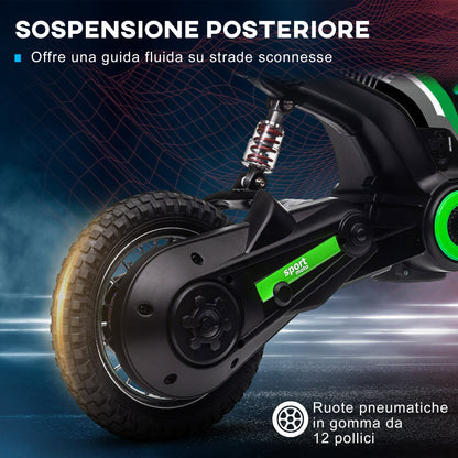 Electric Motorcycle for Children with Manual Throttle, 2 Speeds 8-16km/h, Age 8-12 Years, Green