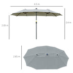 Outsunny 4.5m Double Garden Umbrella with 48 LED Lights and Crank Handle, Light Grey