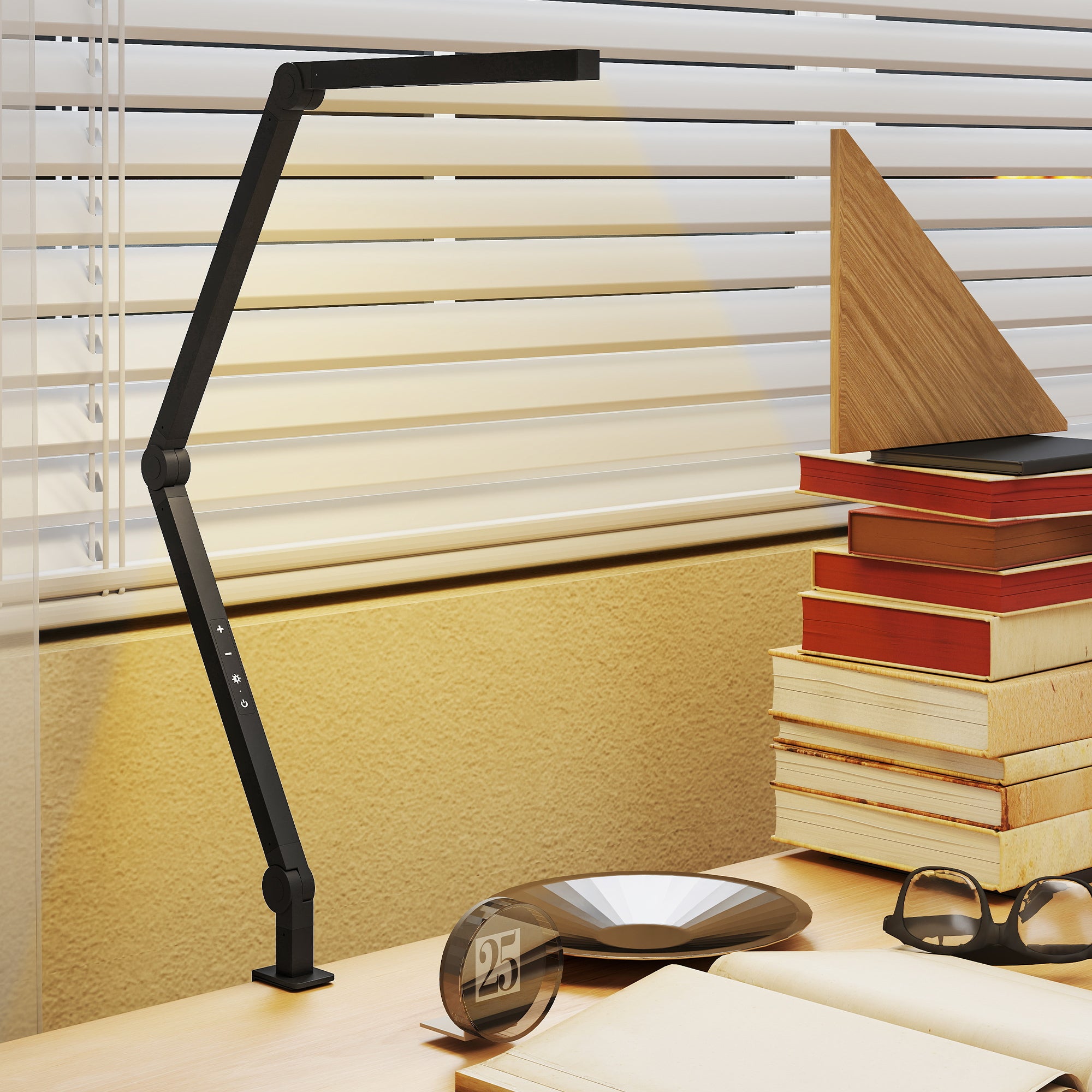 Dimmable LED Desk Lamp with Clamp, Adjustable Arm and 2 Light Colors, Black
