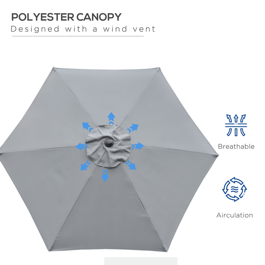 Tilting Garden Umbrella 2.3x2m with Crank Opening and 6 Ribs, Gray - Borgè